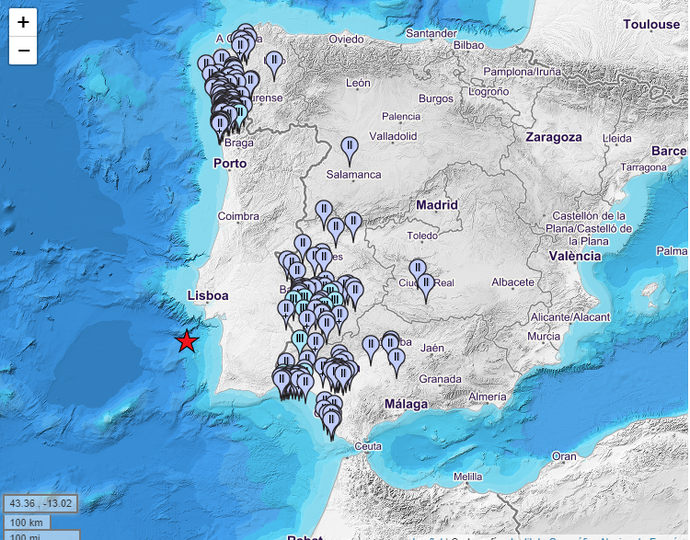 Mapa de intensidades del terremoto registrado / IGN