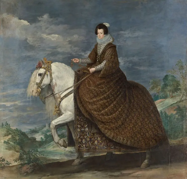 La reina Isabel de Borb&oacute;n a caballo (despu&eacute;s de la restauraci&oacute;n) . Diego Vel&aacute;zquez