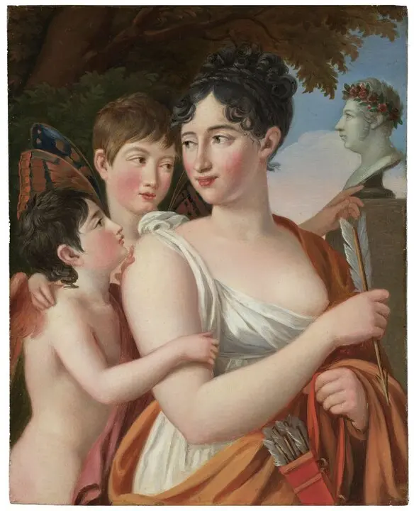 Josefa Tud&oacute; con sus hijos Manuel y Luis Godoy, en un jard&iacute;n. Madrazo y Agudo, Jos&eacute; de Madrid, Museo Nacional del Prado