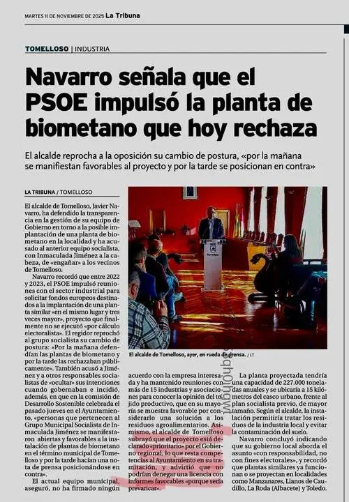 Publicaci&oacute;n declaraciones textuales alcalde Tomelloso