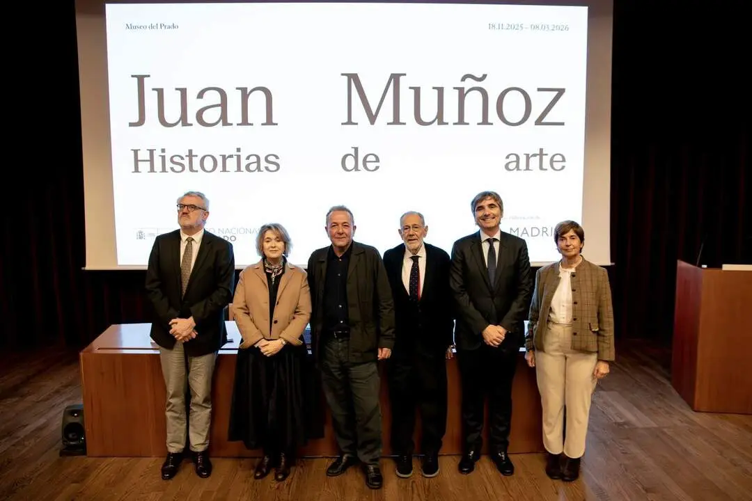 De izquierda a derecha: Miguel Falomir, Director del Museo Nacional del Prado; Marta Rivera de la Cruz Concejala de Cultura del Ayuntamiento de Madrid; Vicente Todol&iacute;, comisario de la exposici&oacute;n, Javier Solana Presidente del Real Patronato del Museo Nacional del Prado; Alfonso Palacio, Director Adjunto de Conservaci&oacute;n e Investigaci&oacute;n del Museo Nacional del Prado y Marina Chinchilla, Directora Adjunta de Administraci&oacute;n del Museo Nacional del Prado