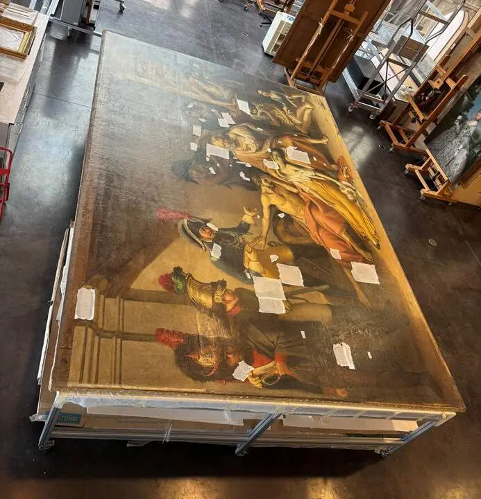 El a&ntilde;o del hambre en Madrid de Jos&eacute; Aparicio en el taller de restauraci&oacute;n de pintura del Museo Nacional del Prado