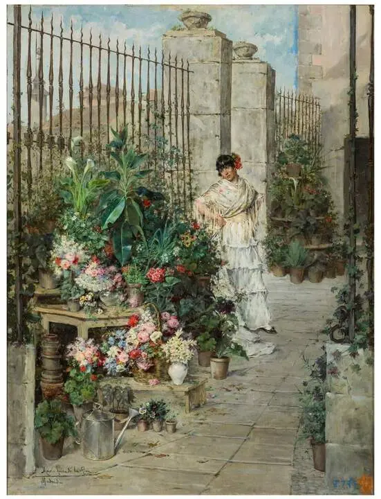 Puesto de flores. Mar&iacute;a Luisa de la Riva y Callol de Mu&ntilde;oz . &Oacute;leo sobre lienzo . Hacia 1887
