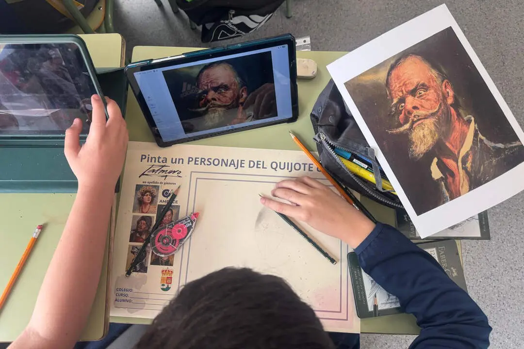 Un alumno reinterpreta el retrato del Quijote hecho por Palmero