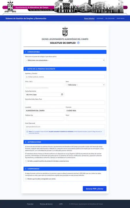 Captura de pantalla del nuevo servicio de gesti&oacute;n de empleo municipal