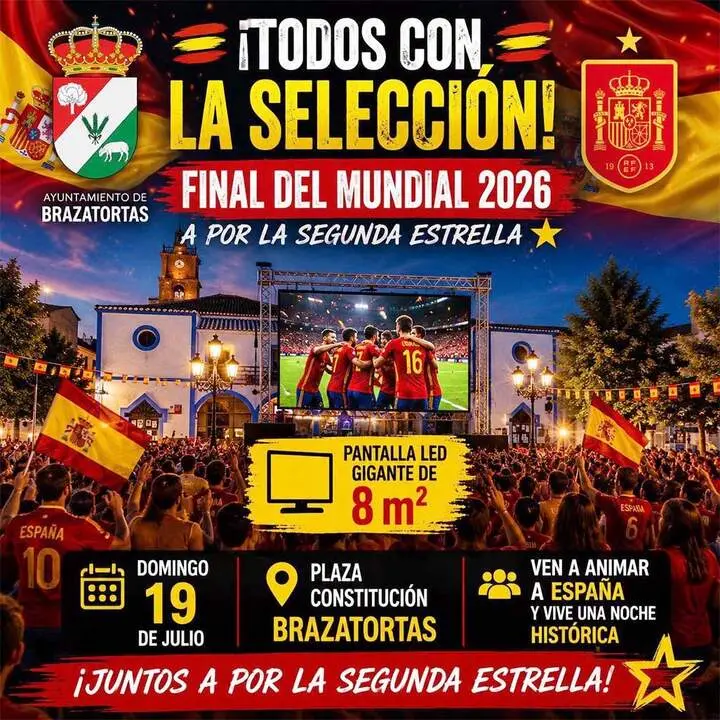 Cartel que anuncia la convocatoria para compartir la final del Mundial en Brazatortas