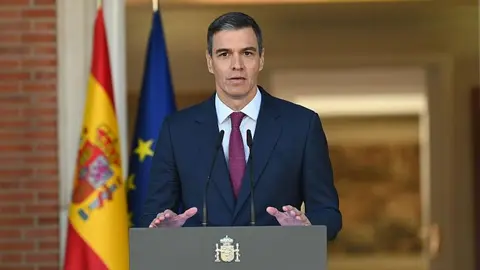 Pedro S&aacute;nchez, durante su comparecencia del lunes. Foto La Moncloa