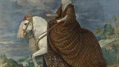 La reina Isabel de Borb&oacute;n a caballo (despu&eacute;s de la restauraci&oacute;n) . Diego Vel&aacute;zquez