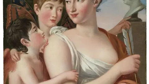Josefa Tud&oacute; con sus hijos Manuel y Luis Godoy, en un jard&iacute;n. Madrazo y Agudo, Jos&eacute; de Madrid, Museo Nacional del Prado