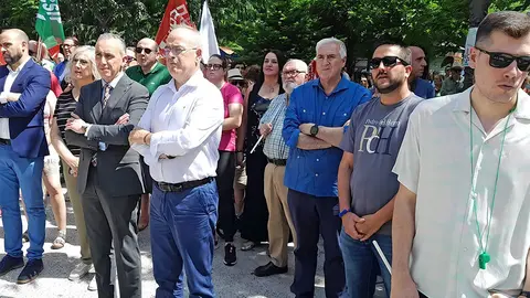 El alcalde y el teniente de alcalde de Almod&oacute;var del Campo, junto a otras autoridades de la comarca, esta ma&ntilde;ana en Puertollano