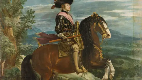 Felipe IV a caballo (antes de la restauraci&oacute;n). Diego Vel&aacute;zquez . &Oacute;leo sobre lienzo, 303 x 317 cm. Hacia 1635