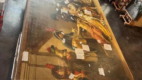 El a&ntilde;o del hambre en Madrid de Jos&eacute; Aparicio en el taller de restauraci&oacute;n de pintura del Museo Nacional del Prado