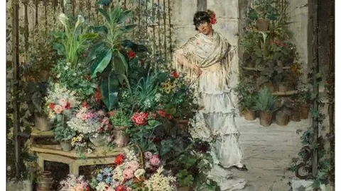 Puesto de flores. Mar&iacute;a Luisa de la Riva y Callol de Mu&ntilde;oz . &Oacute;leo sobre lienzo . Hacia 1887
