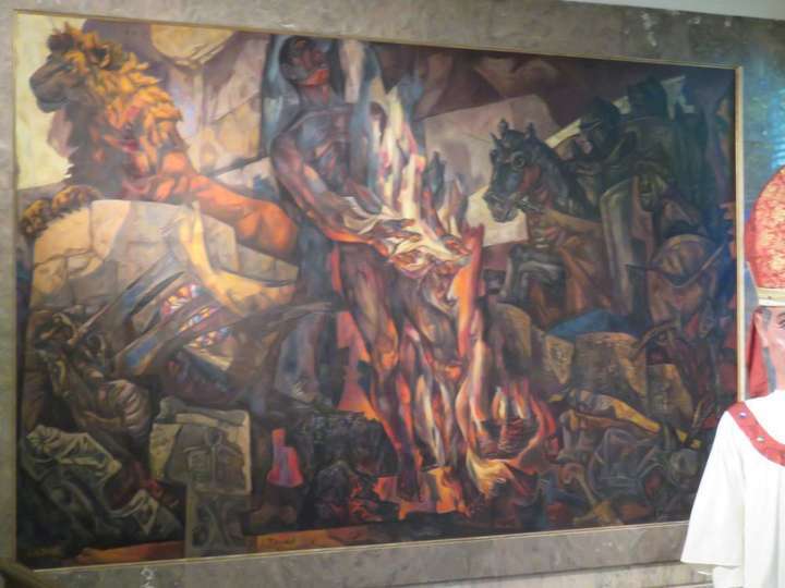 Mural El Hombre Quemándose en la Historia, 1969, en el Antiguo Consistorio Leonés. Plaza San Marcelo s/n
