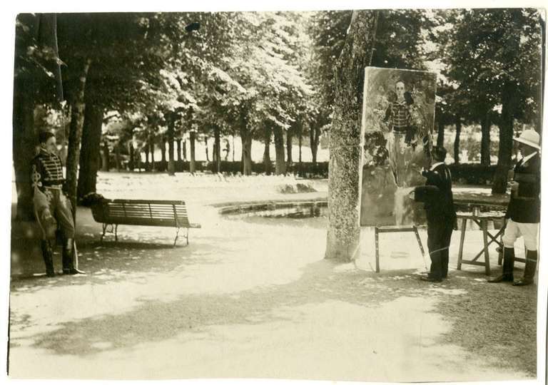 Campúa, Joaquín Sorolla pintando al rey Alfonso XIII en La Granja, 1907