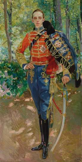 Retrato del rey Alfonso XIII con uniforme de húsares