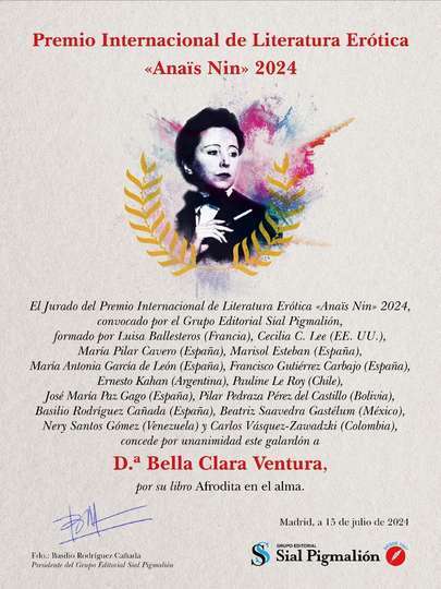 Bella Clara Ventura, Premio Internacional de Literatura Erótica “Anaïs Nin” 2024