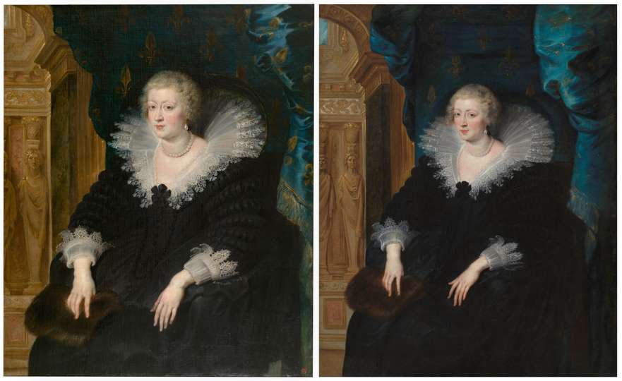 Ana de Austria, reina de Francia de Pedro Pablo Rubens, a la izquierda y Taller de Pedro Pablo Rubens, a la derecha