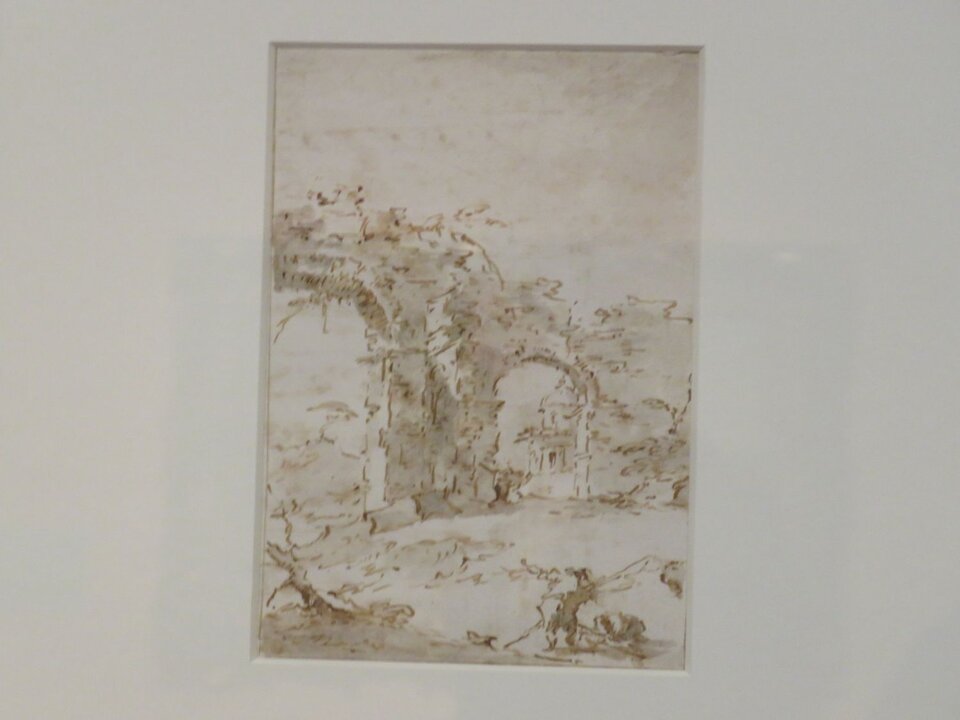 Francesco Guardi .Capricho con arco romano en ruinas y templo circular, hacía 1770-1780