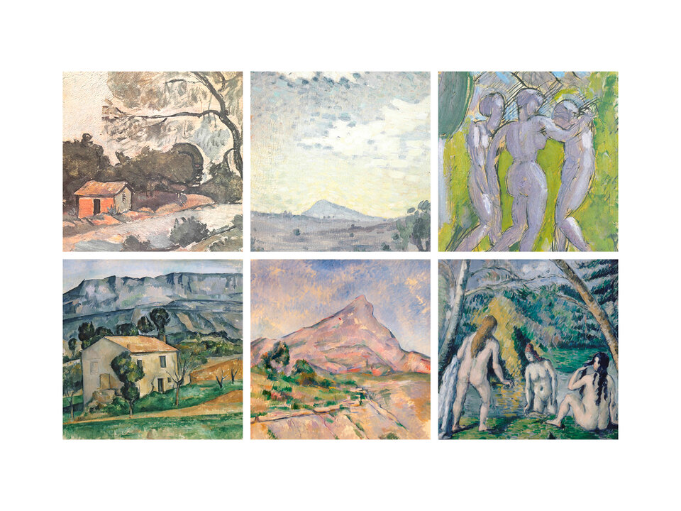 Composición: La influencia de Cézanne en Pikionis (Nivel superior: pinturas de Dimitris Pikionis. Nivel inferior: pinturas de Paul Cezánne)