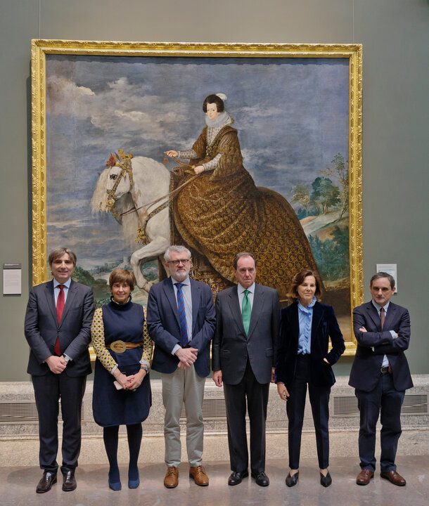 De izquierda a derecha: Alfonso Palacio, Director adjunto de Conservación e Investigación del Museo Nacional del Prado; Marina Chinchilla, Directora Adjunta de Administración del Museo Nacional del Prado; Miguel Falomir, Director del Museo Nacional del Prado; Jaime Alfonsín, Presidente de la Fundación Iberdrola España; María Álvarez, restauradora del Museo Nacional del Prado y Javier Portús, Jefe de Colección de Pintura Española del Barroco del Museo Nacional del Prado