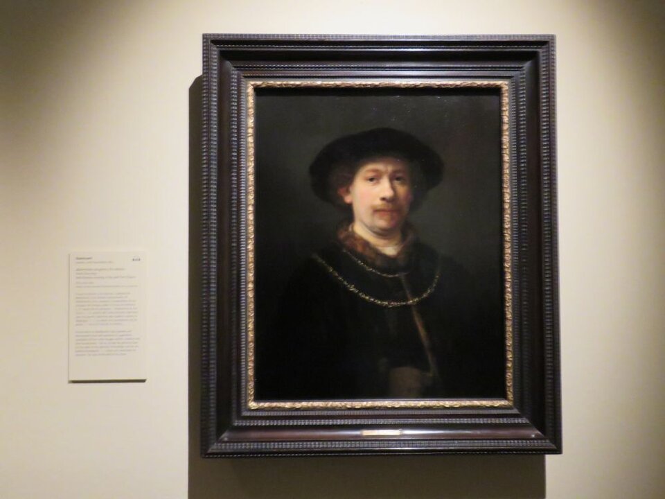 Rembrandt Autorretrato con gorra y dos cadenas, hacia 1642-1643
