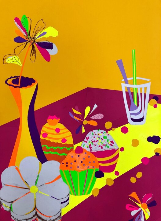 Dulces y flores. (Collage)