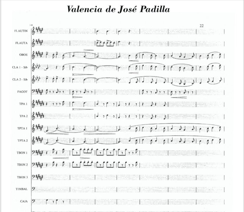 Partitura de “Valencia” de José Padilla