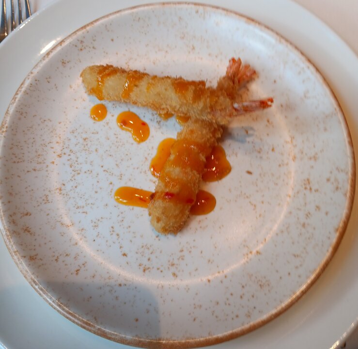 Gambas crujientes con salsa mango thai