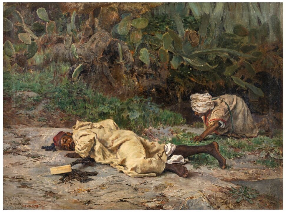 Los escuchas marroquíes Muñoz Degrain, Antonio Óleo sobre lienzo, 80 x 90 cm h. 1879 Madrid, Museo Nacional del Prado. Adquirido en 1885