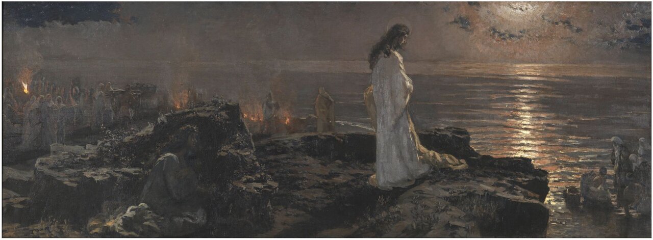 Jesús en el Tiberíades Muñoz Degrain, Antonio Óleo sobre lienzo, 73 x 198 cm 1909 Madrid, Museo Nacional del Prado. Adquirido en 1910