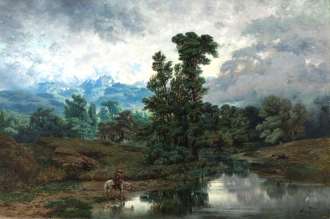 Paisaje del Pardo al disiparse la niebla Muñoz Degrain, Antonio 1866 Óleo sobre lienzo, 200 x 300 cm Madrid, Museo Nacional del Prado. Adquirido en 1867