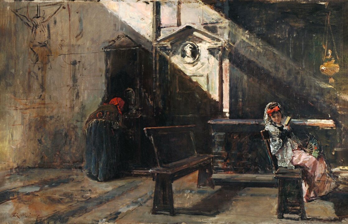 Interior de la iglesia de Santa Maria della Pace, Roma. La confesión, 1868-1869. Raimundo de Madrazo