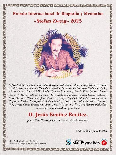El Premio Internacional de Biografía y Memorias "Stefan Zweig" 2025 concedido a Jesús Benítez Benítez