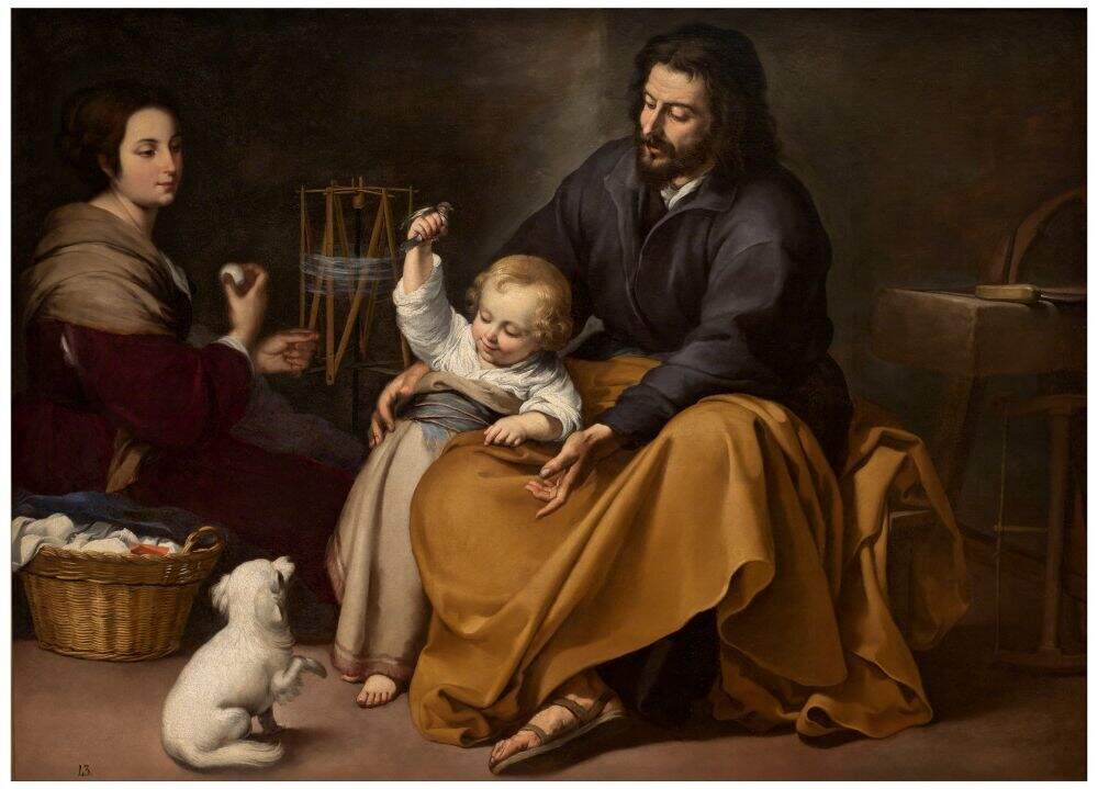 La Sagrada Familia del pajarito. Bartolomé Esteban Murillo. Óleo sobre lienzo, 144 × 188 cm. h. 1650. Planta 1. Sala 17