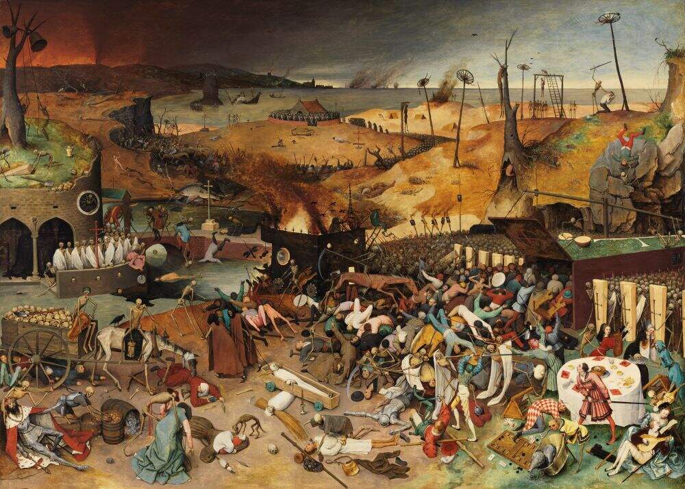 El triunfo de la Muerte . Pieter Brueghel el Viejo . Óleo sobre tabla, 117 × 162 cm. 1562-63. Planta 0. Sala 55 A
