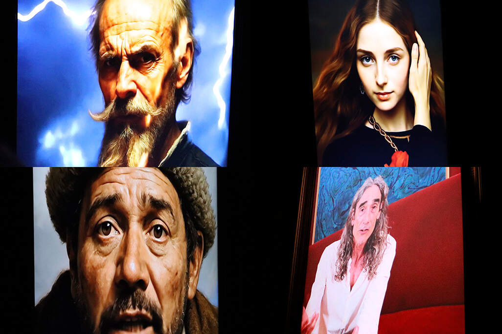 Mosaico con tres de los personajes que cobran vida y Fredy Palmero, nieto del maestro