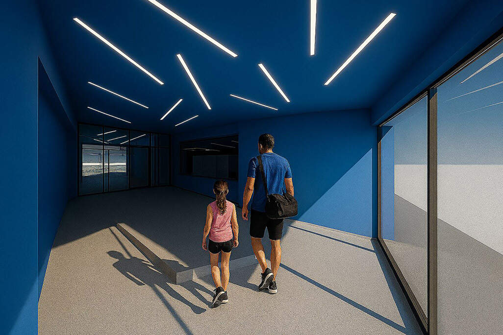 Modelado 3D de la zona de acceso a los nuevos vestuarios