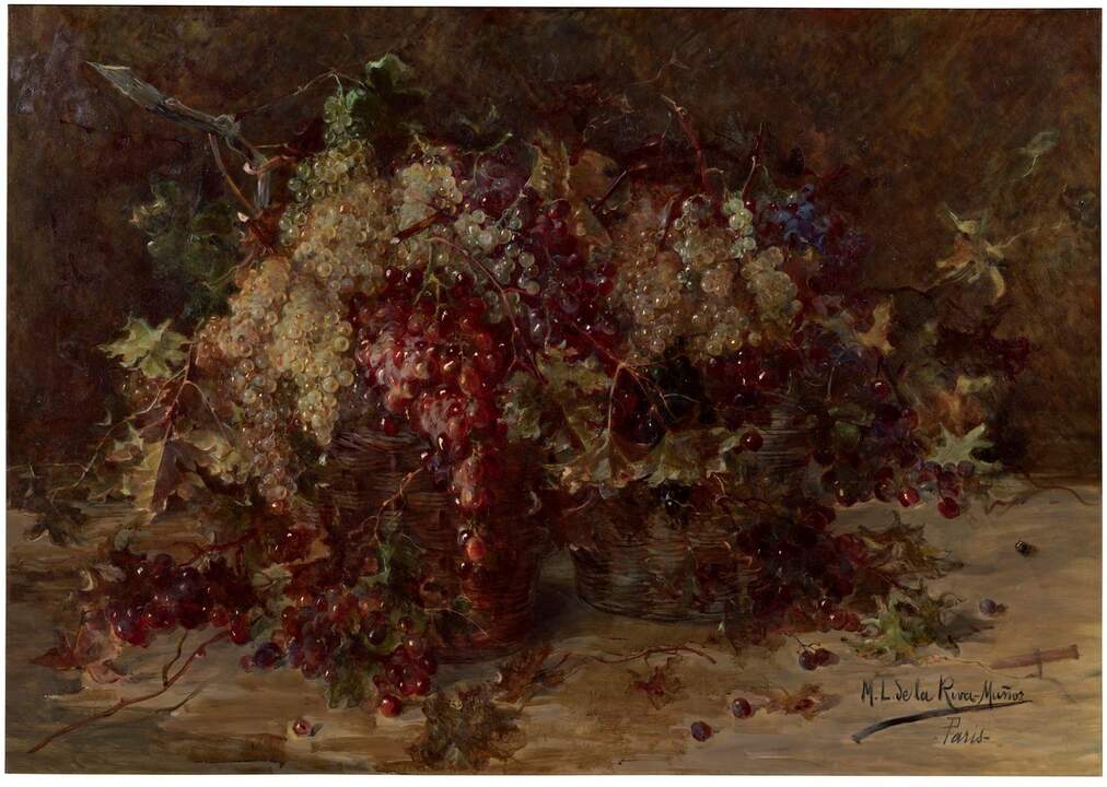 Uvas de España . María Luisa de la Riva y Callol de Muñoz . Óleo sobre Lienzo 1895