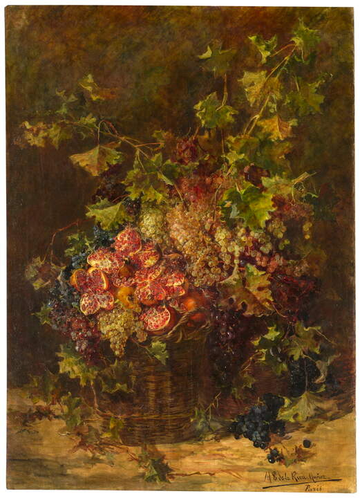 Uvas y granadas . María Luisa de la Riva y Callol de Muñoz . Óleo sobre Lienzo. Hacia 1920