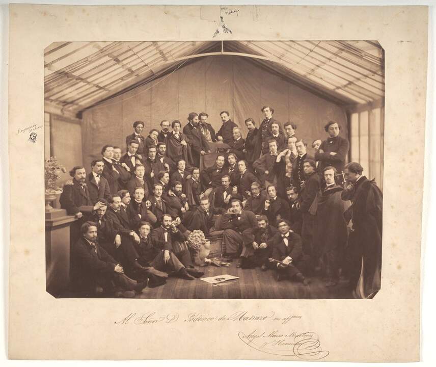 Artistas en el estudio del fotógrafo. Estudio de Ángel Alonso Martínez y hermano (act. 1857-68) Papel a la albúmina sobre un segundo soporte de cartulina 1857-58. Adquirida en 2012. HF-858