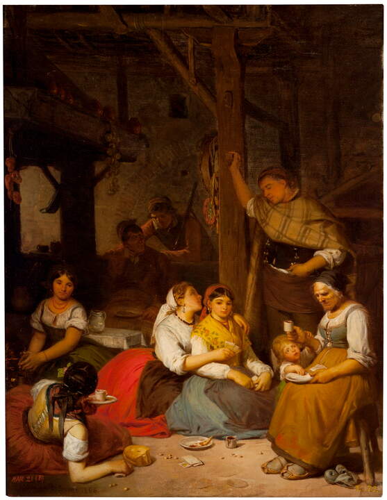 Interior de una casa en un pueblo de Aragón, cuando la familia se reúne por la tarde a tomar el chocolate, 1866